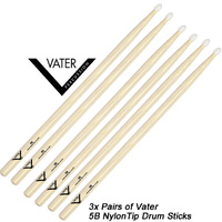 Vater 3 x Pair of 5BN Nylon Tip Drum Sticks