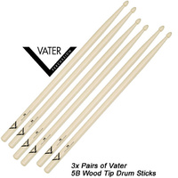 Vater 3 x Pair of 5BW Wood Tip Drum Sticks