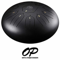Opus Percussion 12&quot; Metal 11-Note Lotus Carves Style Tongue Drum in Black ETDSL1211-I