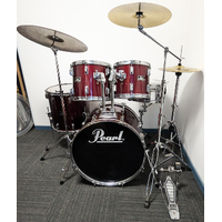 Used Pearl Export 80&#39;s 5 Piece Drum Kit w/Stands + 14,16,20 Cymbals - Wine Red - Includes Warranty