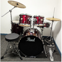 Used Pearl Forum 5 Piece Drum Kit w/Stands + Cymbals + Stool - Wine Red - Includes Warranty