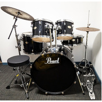 Used Pearl Forum 5 Piece Drum Kit w/Stands + Cymbals + Stool - Black - Includes Warranty