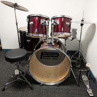 5 Piece Drum Kit Full Size w/Stands Cymbals Stool - Wine Red - Used - Sold with Warranty