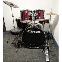 DXP 5 Piece Drum Kit Full Size w/Stands Cymbals + Stool - Wine Red - Used - Includes Warranty