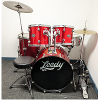 Used Leedy 5 Piece Drum Kit w/Stands Cymbals + Stool - Red - Includes Warranty