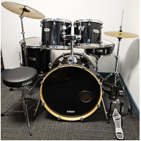 Used Mapex Q Series 5 Piece Drum Kit w/Stands, Paiste Cymbals &amp; Stool - Black - Includes Warranty