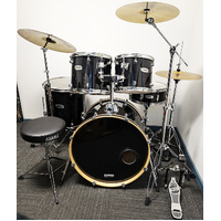 Used Mapex Q Series 5 Piece Drum Kit w/Stands, 14,16,18 Cymbals &amp; Stool - Black - Includes Warranty