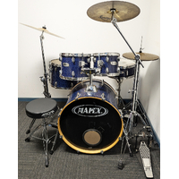 Used Mapex Venus 5 Piece Drum Kit w/Stands, 14&quot;, 16&quot;, 18&quot; Cymbals - Blue Plasma - Includes Warranty