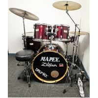 Mapex V Series 5 Piece Drum Kit w/Stands, 14&quot;, 16,&quot; 20&quot; Cymbals + Stool - Wine Red - Used - Includes Warranty