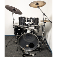 Used Tama 80&#39;s Rockstar 5 Piece Drum Kit w/Stands + Hardware - Sabian/Zildjian 14&quot; 16&quot; 20&quot; Cymbal Set - Black- Includes Warranty