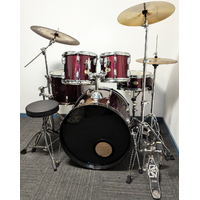 Used Tama Swingstar 5 Piece Drum Kit w/Stands, 14,16,18 Cymbals, Stool - Wine Red - Includes Warranty